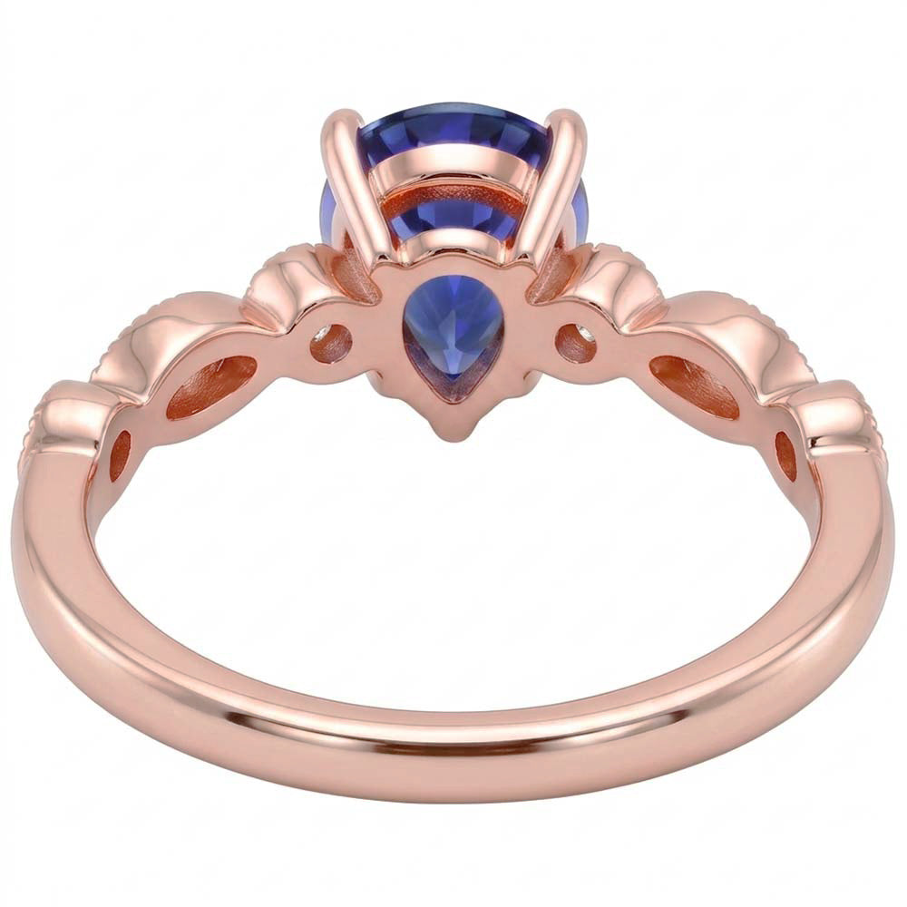 Solitaire With Accents Ring Pear Blue Sapphire & Natural Earth Mined Diamonds 3.50 Carats
