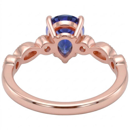 Solitaire With Accents Ring Pear Blue Sapphire & Natural Earth Mined Diamonds 3.50 Carats