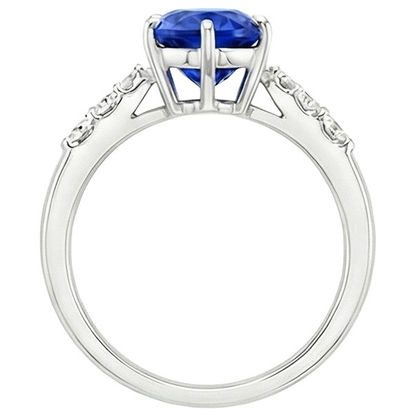 Solitaire With Accents Ring Pear Ceylon Sapphire & Natural Earth Mined Diamonds 4 Carats
