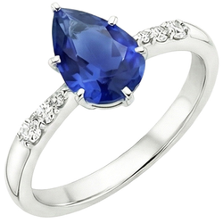 Solitaire With Accents Ring Pear Ceylon Sapphire & Natural Earth Mined Diamonds 4 Carats