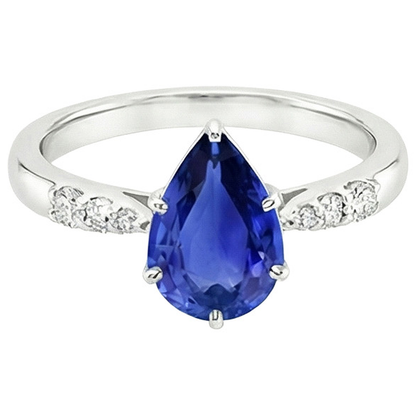 Solitaire With Accents Ring Pear Ceylon Sapphire & Natural Earth Mined Diamonds 4 Carats
