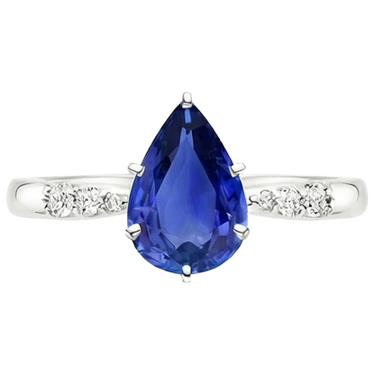 Solitaire With Accents Ring Pear Ceylon Sapphire & Natural Earth Mined Diamonds 4 Carats
