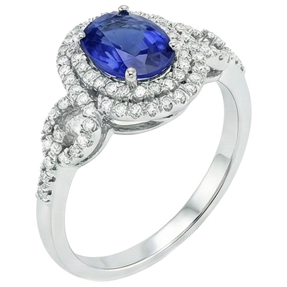 Solitaire With Accents Sapphire Natural Earth Mined Diamond Ring 3.25 Carats WG 14K