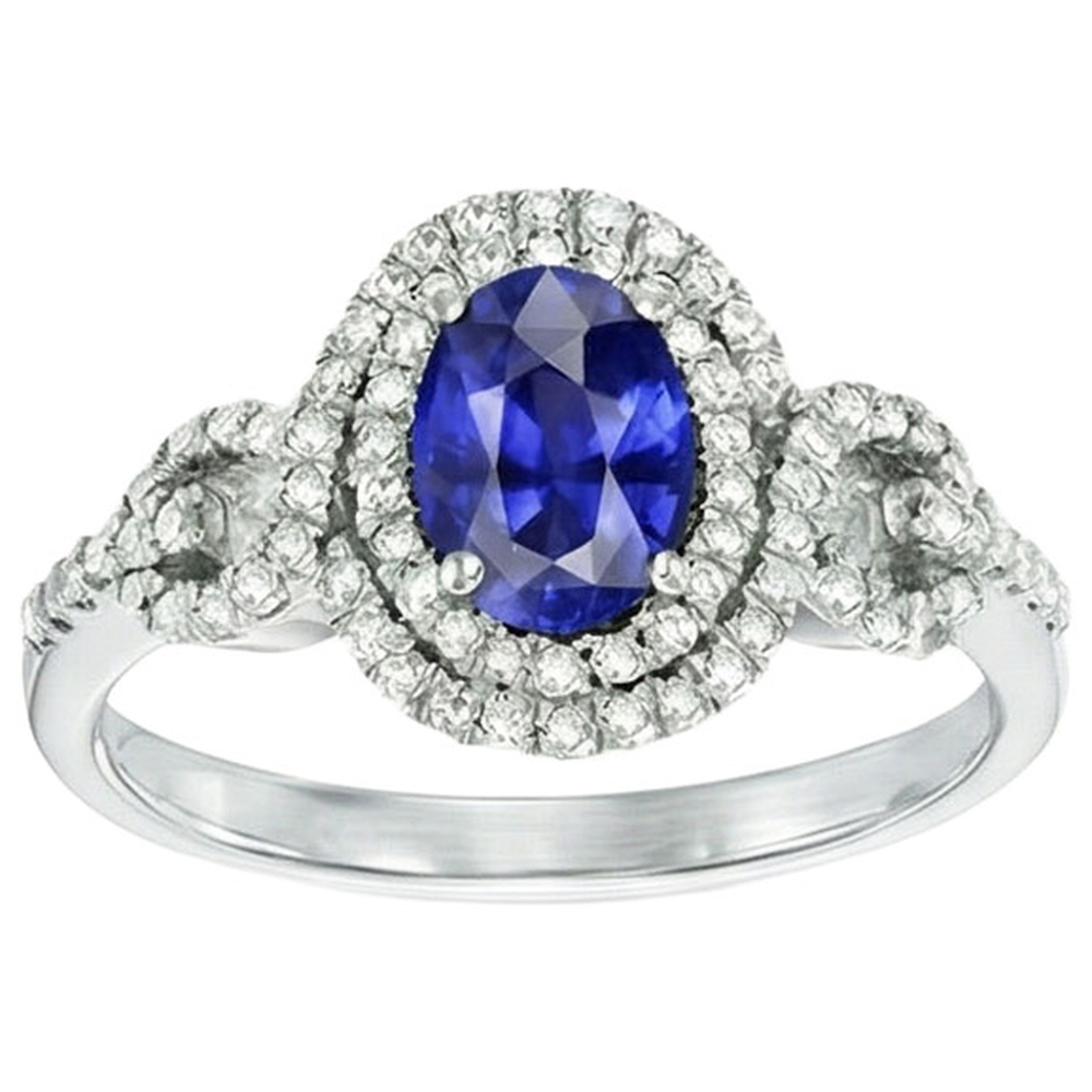 Solitaire With Accents Sapphire Natural Earth Mined Diamond Ring 3.25 Carats WG 14K