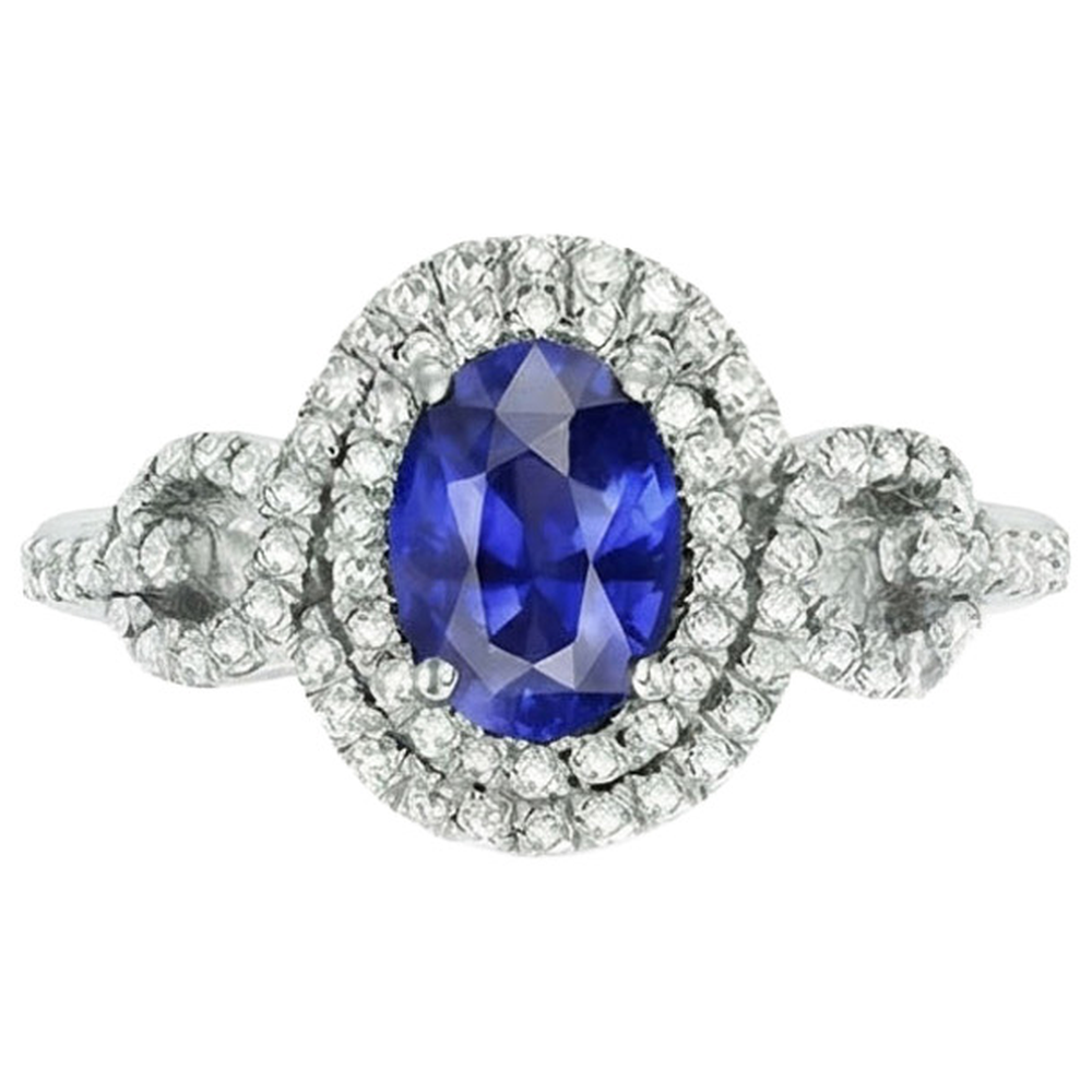 Solitaire With Accents Sapphire Natural Earth Mined Diamond Ring 3.25 Carats WG 14K