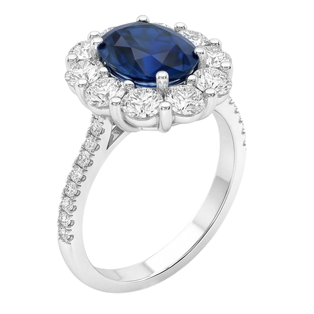 Solitaire With Accents Sri Lanka Sapphire Natural Earth Mined Diamonds 4.75 Ct. Ring WG 14K