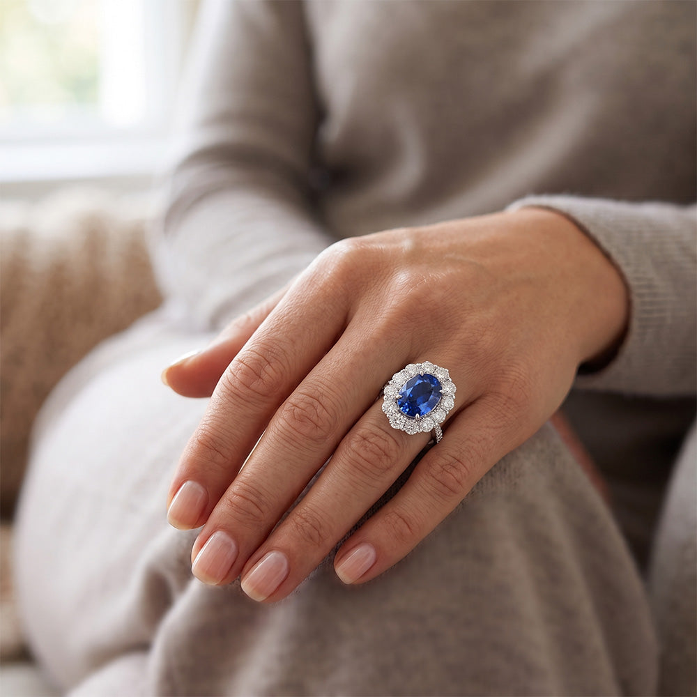 Solitaire With Accents Sri Lanka Sapphire Natural Earth Mined Diamonds 4.75 Ct. Ring WG 14K