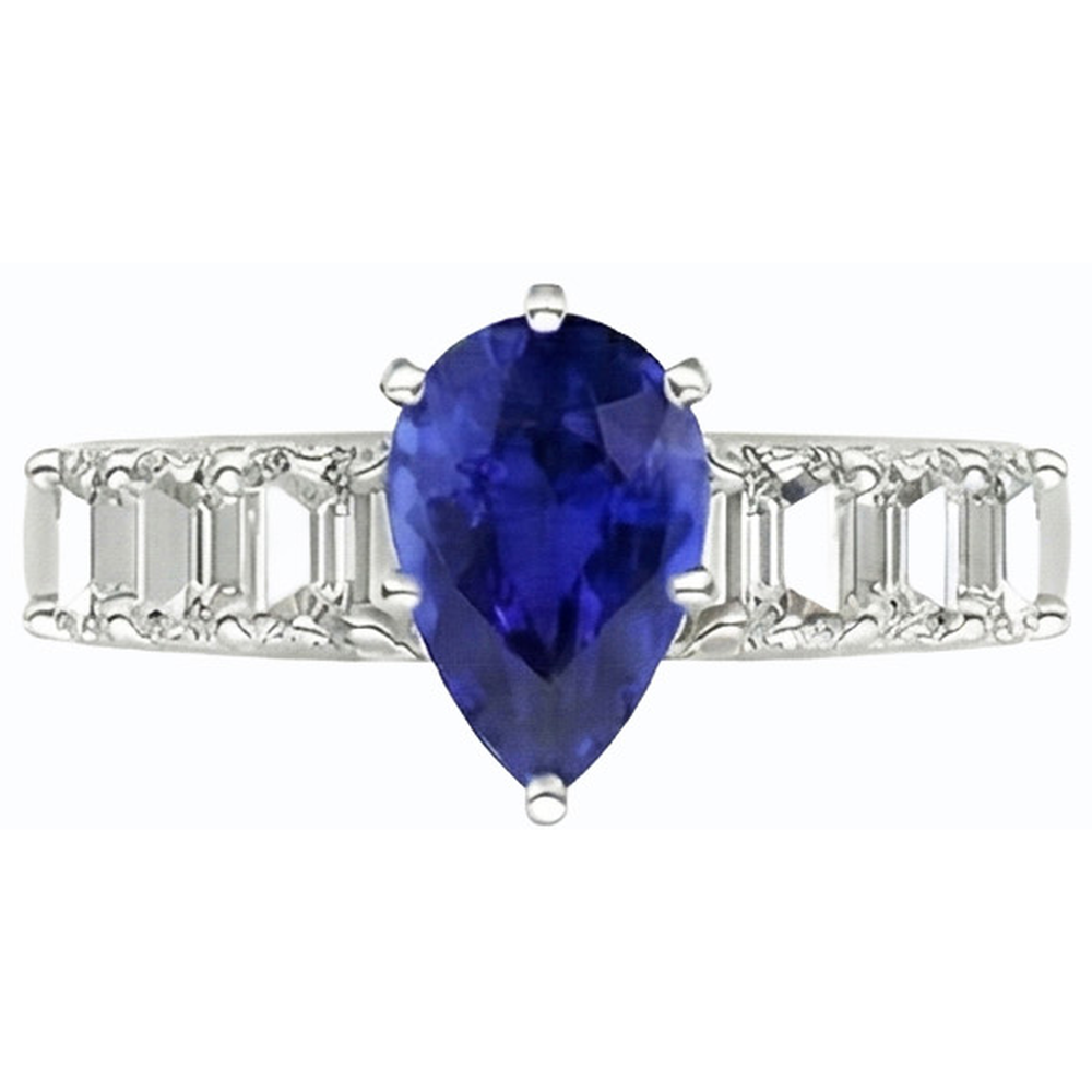 Solitaire With Emerald Natural Earth Mined Diamond Accents Ring Blue Sapphire 2.50 Carats