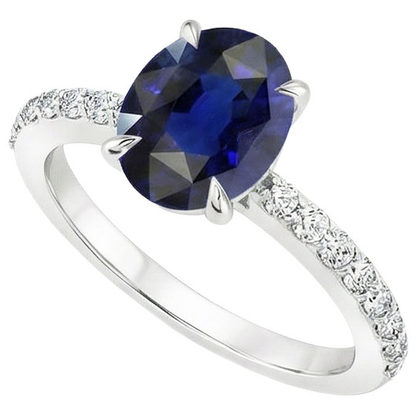 Solitaire With Natural Earth Mined Diamond Accents Engagement Ring Blue Sapphire 4 Carats