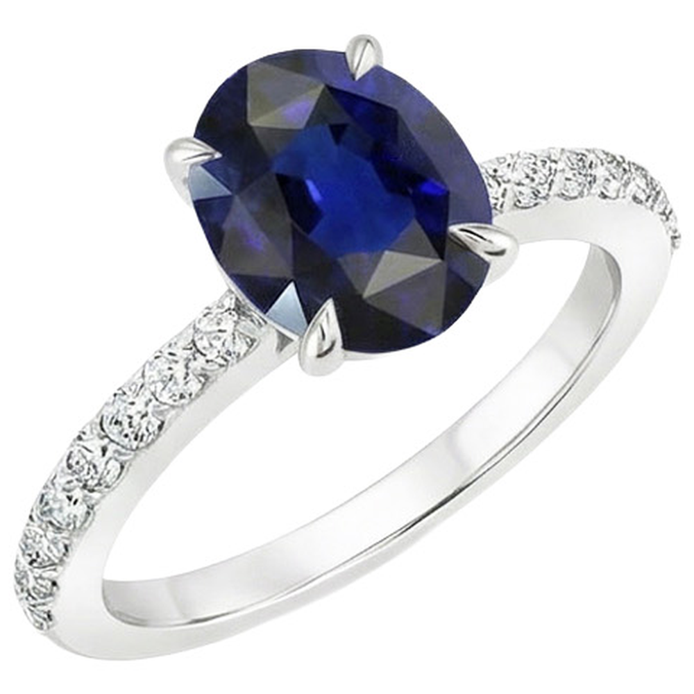 Solitaire With Natural Earth Mined Diamond Accents Engagement Ring Blue Sapphire 4 Carats