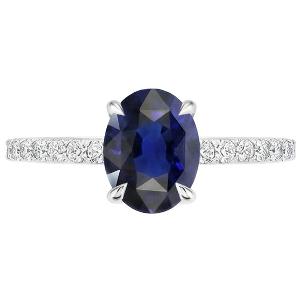 Solitaire With Natural Earth Mined Diamond Accents Engagement Ring Blue Sapphire 4 Carats