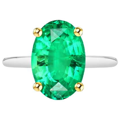 Natural Real ( Not Lab Grown ) Solitaire Womens Ring Green Emerald GIA Oval Cut