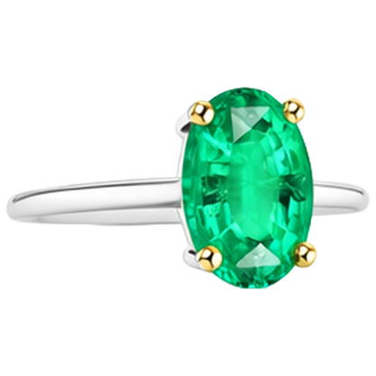 Natural Real ( Not Lab Grown ) Solitaire Womens Ring Green Emerald GIA Oval Cut