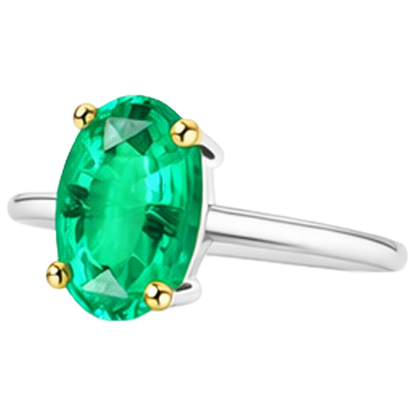 Natural Real ( Not Lab Grown ) Solitaire Womens Ring Green Emerald GIA Oval Cut
