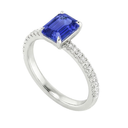 Solitaire with Accents Ring Sri Lankan Sapphire & Natural Earth Mined Diamond 4 Carats