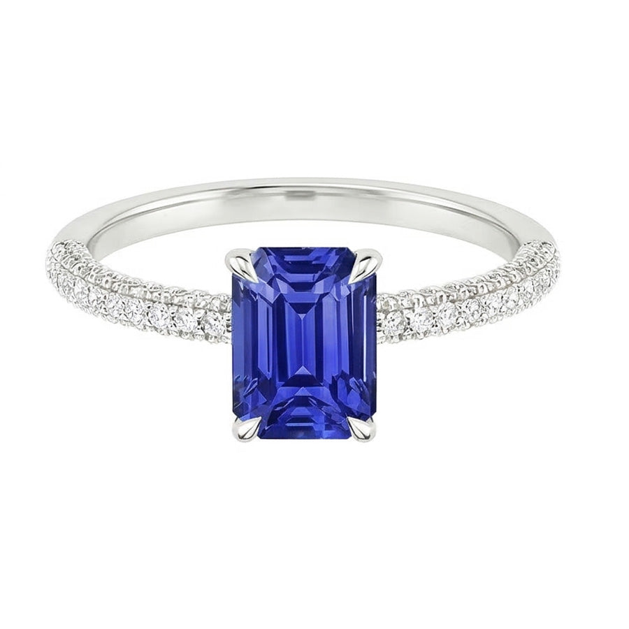 Solitaire with Accents Ring Sri Lankan Sapphire & Natural Earth Mined Diamond 4 Carats