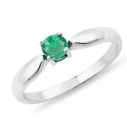 Solitaire 2.50 Ct Round Cut Green Emerald Engagement Ring White Gold 14K