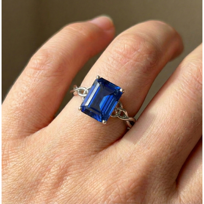 Natural Real ( Not Lab Grown )  Solitaire Blue Sapphire Ring Vintage Style Emerald Cut 3.50 Carats