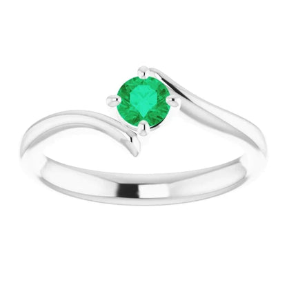 Solitaire Ring Twist Style Green Emerald 1.25 Carats White Gold