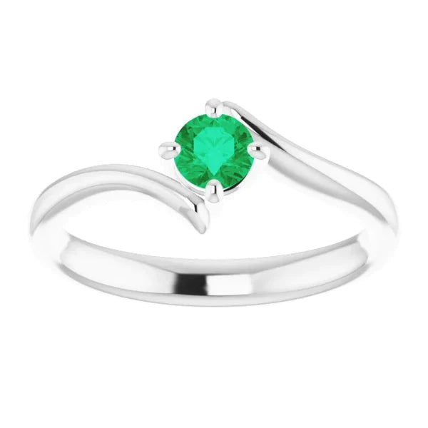 Solitaire Ring Twist Style Green Emerald 1.25 Carats White Gold