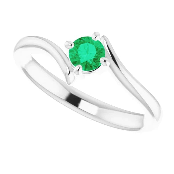 Solitaire Ring Twist Style Green Emerald 1.25 Carats White Gold