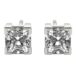 Solitaire Stud Earrings Cushion Old Miner Real Diamond 6.50 Ct. White Gold 14K