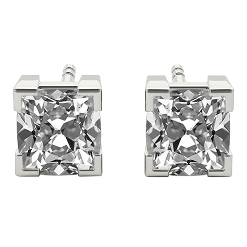 Solitaire Stud Earrings Cushion Old Miner Diamond 6.50 Ct. White Gold 14K