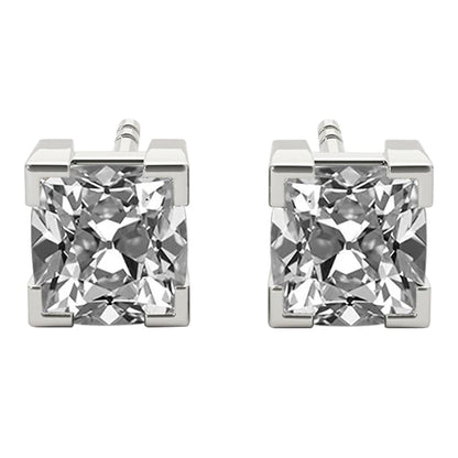 Solitaire Stud Earrings Cushion Old Miner Diamond 6.50 Ct. White Gold 14K
