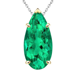 Natural Real ( Not Lab Grown ) Solitaire Teardrop Huge Green Emerald GIA Pendant