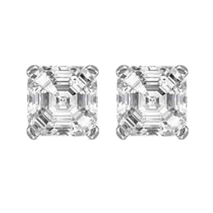 Solitaire Asscher Cut Natural Earth Mined Diamond Stud Earrings Prong Set 2 Carat WG 14K