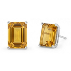 Solitaire Emerald Cut Madeira Citrine 44 Ct Studs Earrings White Gold