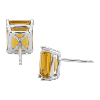 Solitaire Emerald Cut Madeira Citrine 44 Ct Studs Earrings White Gold