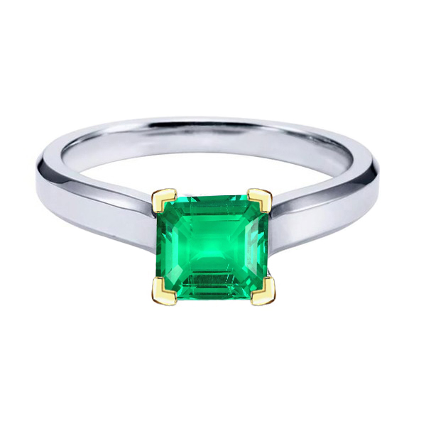 Solitaire Green Emerald Gemstone Ring 