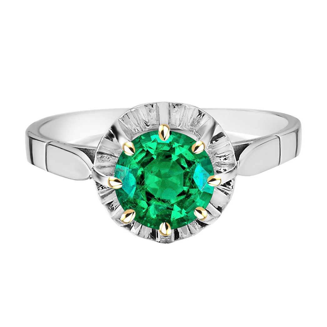 natural round emerald 2.50ct ring front view