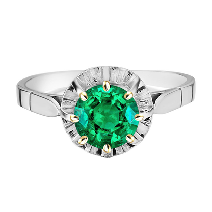 natural round emerald 2.50ct ring front view