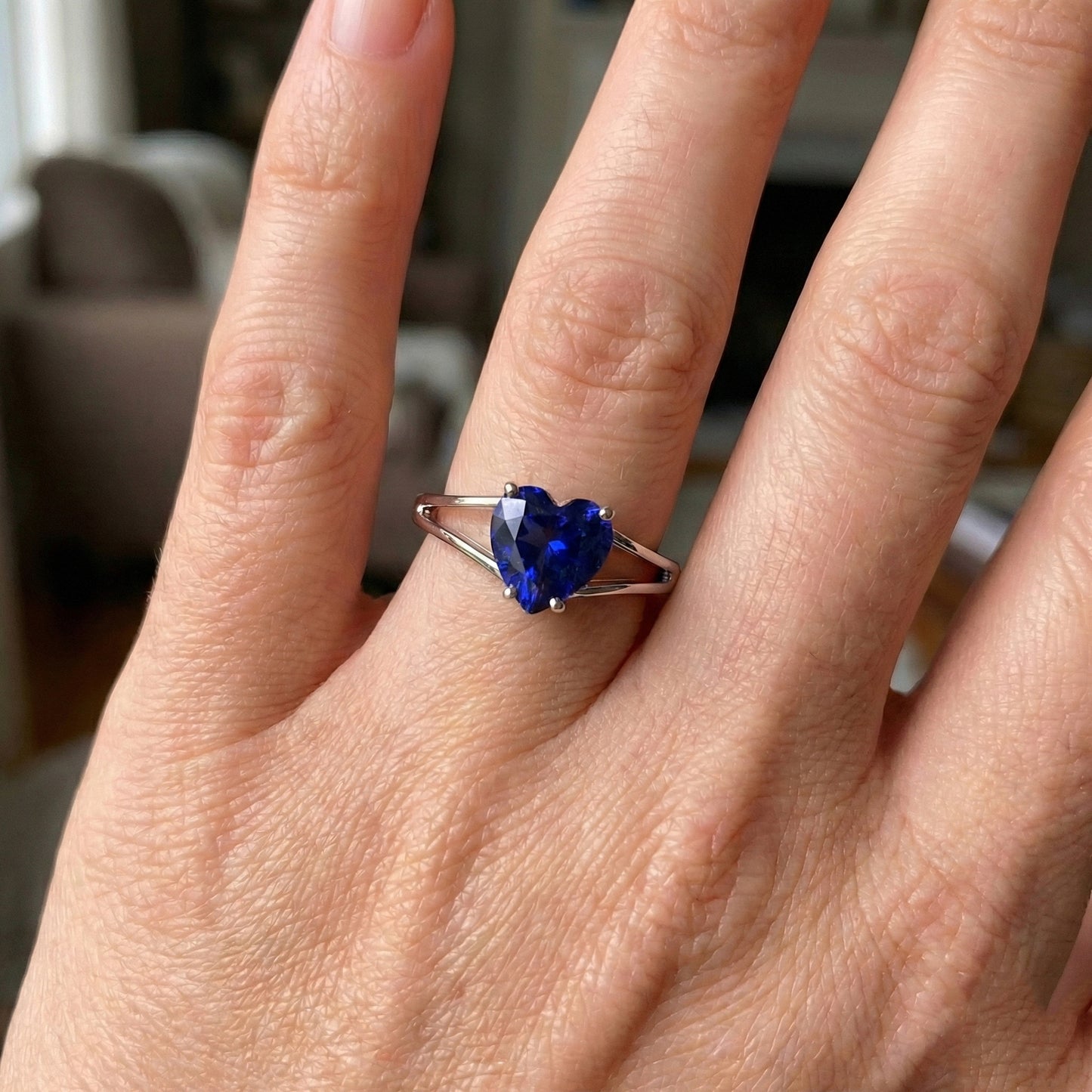 Natural Real ( Not Lab Grown )  Solitaire Heart Cut Ring Sri Lankan Sapphire Split Shank 2.50 Carats