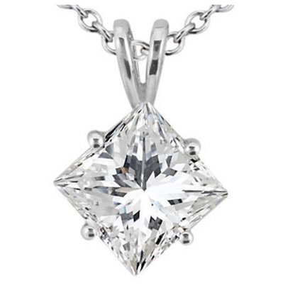 Solitaire Princess Cut Natural Earth Mined Diamond Pendant Necklace 2.25 Ct Four Prong Set