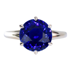Natural Real ( Not Lab Grown )  Solitaire Round Shaped Blue Sapphire Ring Prong Set