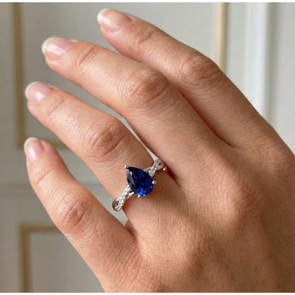 Natural Real ( Not Lab Grown )  Solitaire With Accents Ring Ceylon Sapphire 2.50 Carats Twist Style