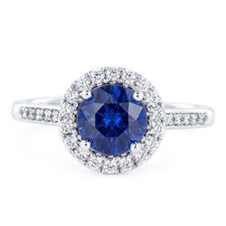 Sparking Natural Earth Mined Diamond Halo Ring Round Cut Ceylon Sapphire 3.50 Carats Gold