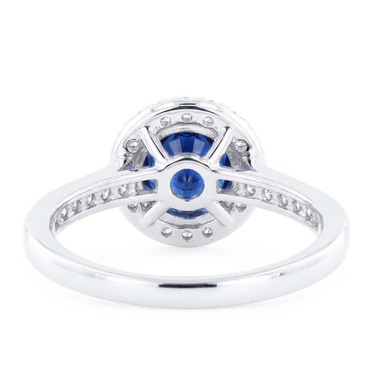 Sparking Natural Earth Mined Diamond Halo Ring Round Cut Ceylon Sapphire 3.50 Carats Gold