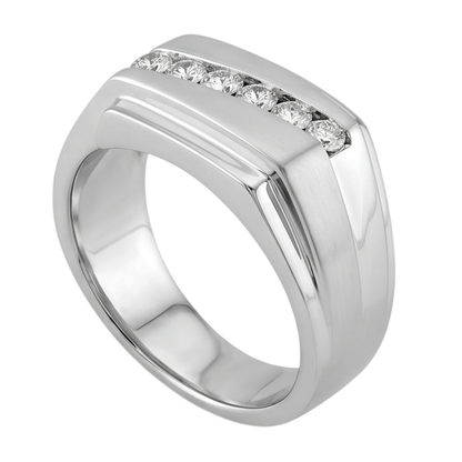 Sparkling 0.50 Carats Round Diamonds Men Ring White Gold 10K