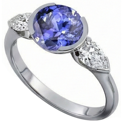 Sparkling 3-Stone 3 Carat Oval Tanzanite And Pear Natural Earth Mined Diamond Ring
