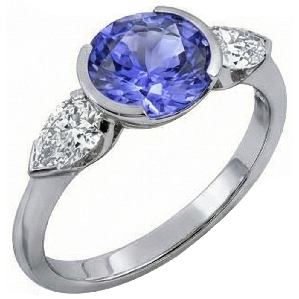 Sparkling 3-Stone 3 Carat Oval Tanzanite And Pear Natural Earth Mined Diamond Ring