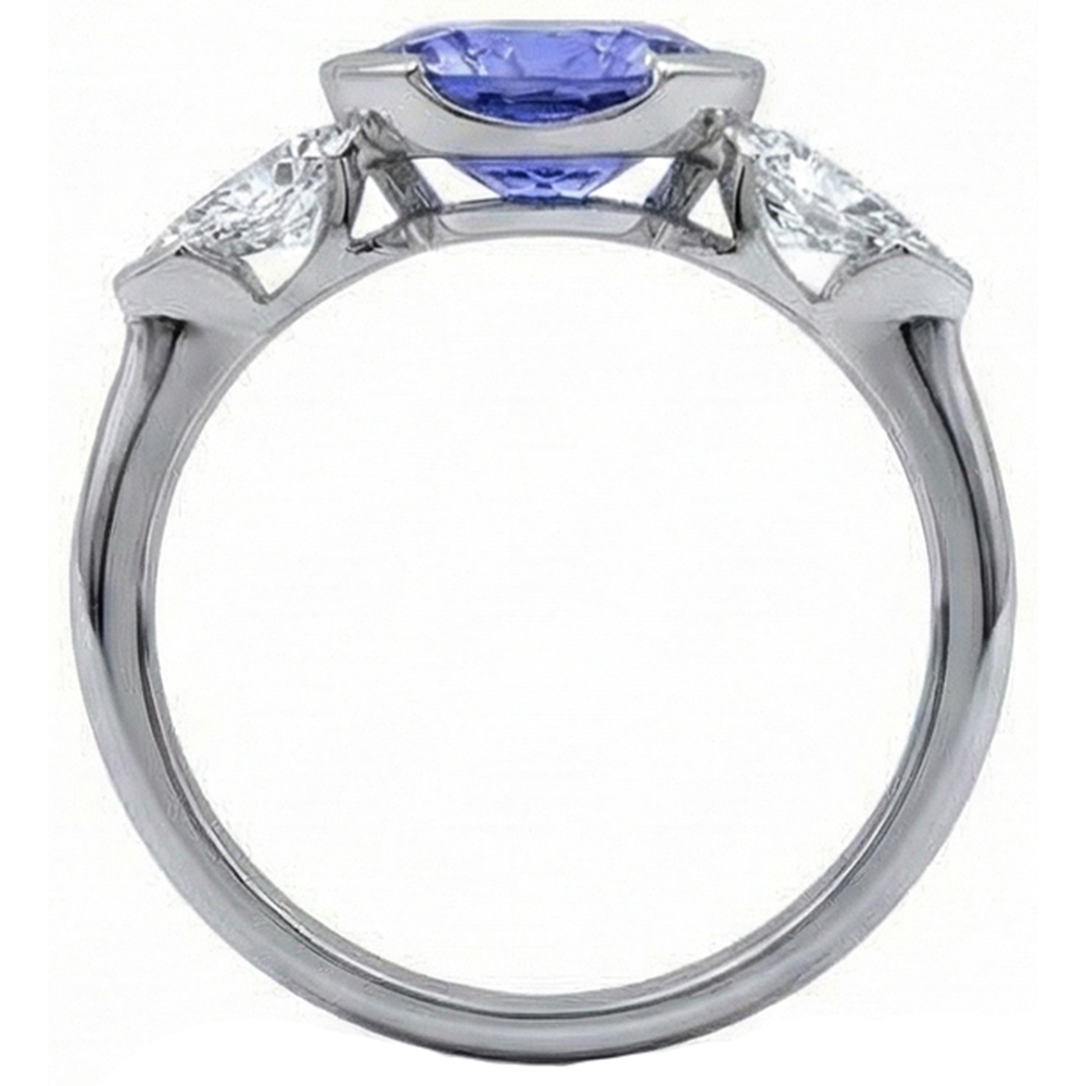 Sparkling 3-Stone 3 Carat Oval Tanzanite And Pear Natural Earth Mined Diamond Ring