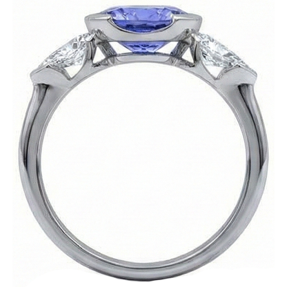 Sparkling 3-Stone 3 Carat Oval Tanzanite And Pear Natural Earth Mined Diamond Ring
