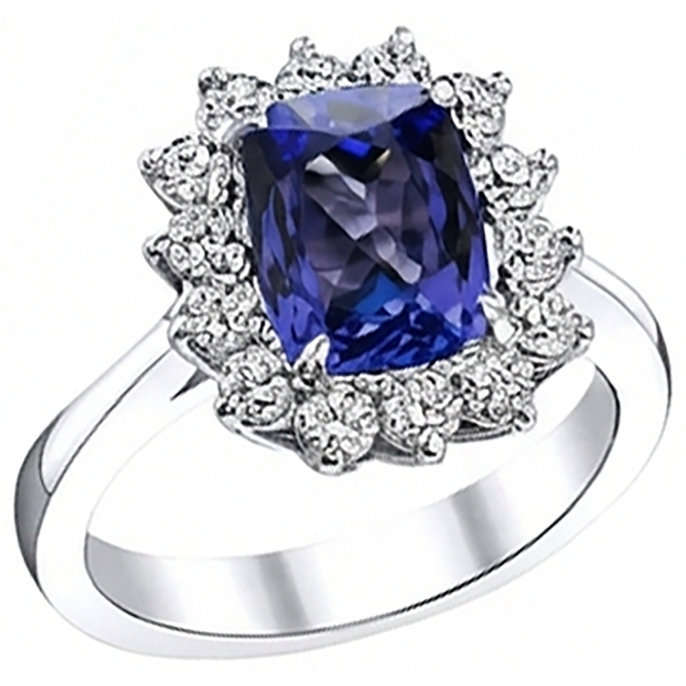 natural round tanzanite 4.30ct ring close up detail