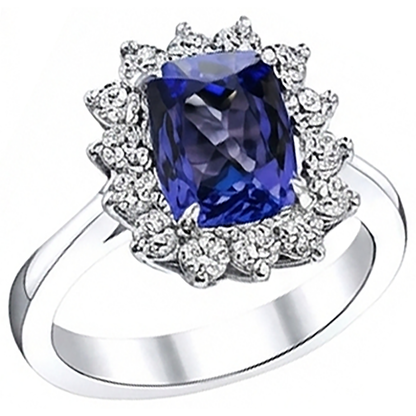 natural round tanzanite 4.30ct ring close up detail