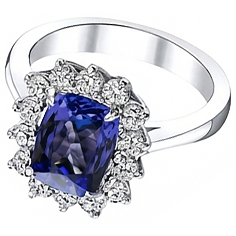 natural round tanzanite 4.30ct ring side angle