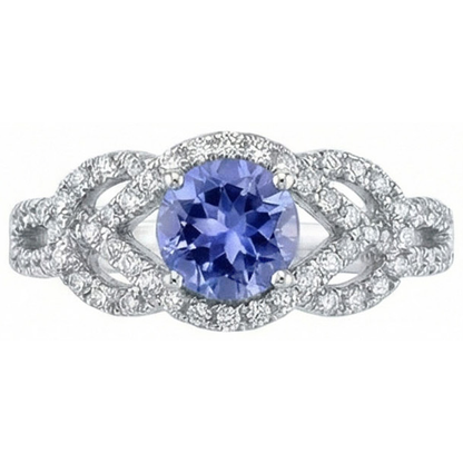 Sparkling 6.01 Ct. Round Ceylon Sapphire Natural Earth Mined Diamonds Ring White Gold 14K